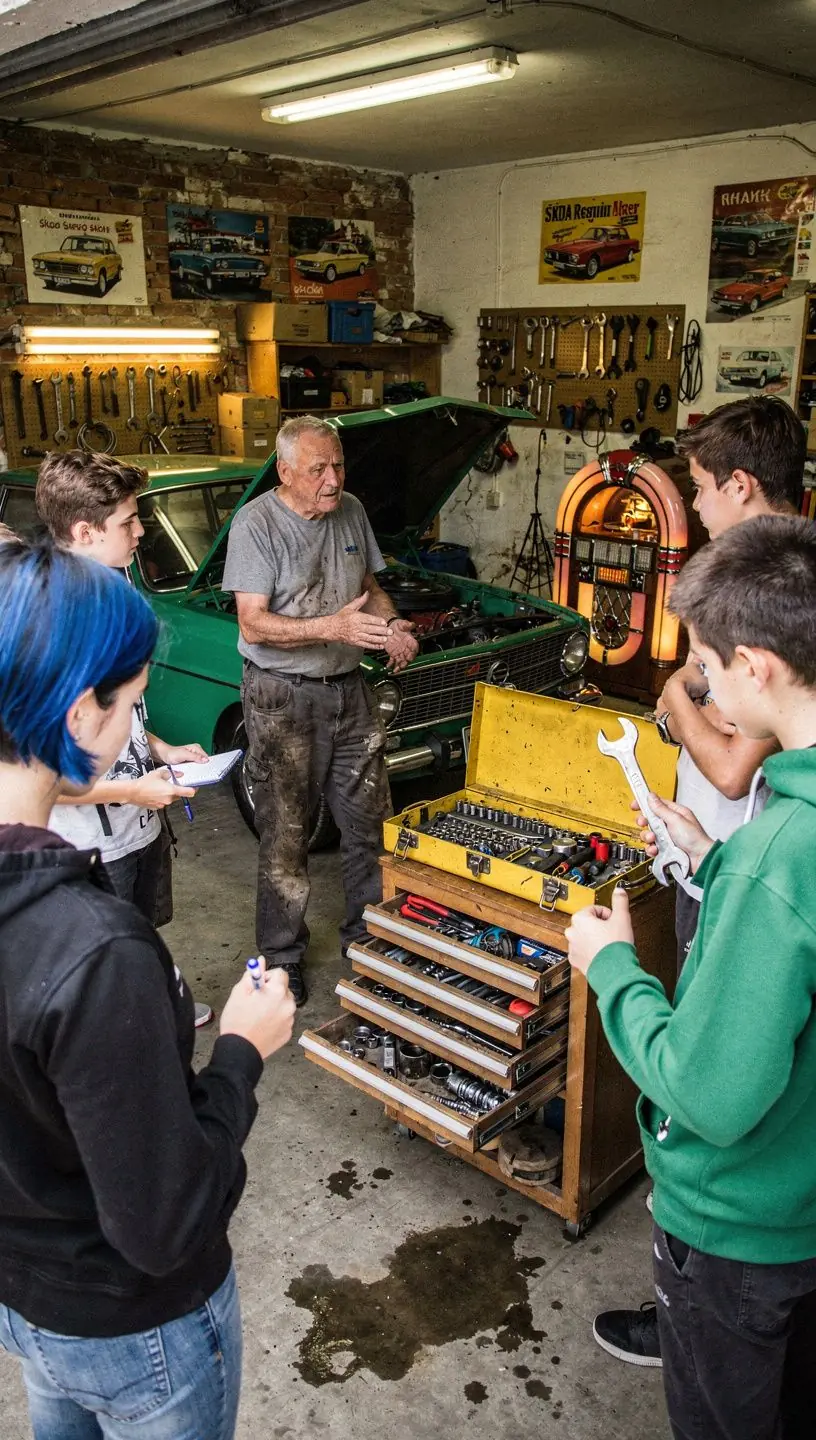 Mechanik opravujúci motor osobného auta v modernom servise v Bratislave.